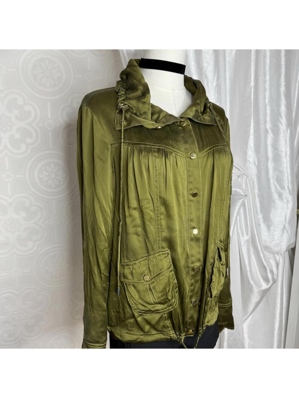 Vintage Cache Green Silk Jacket with Gold Buttons